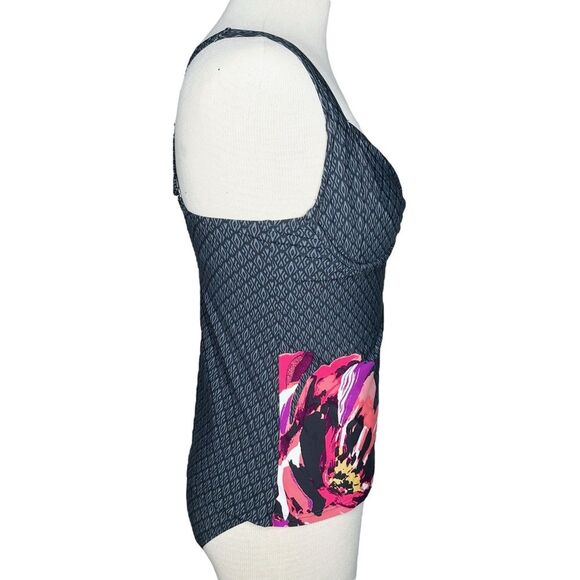 Title Nine Tankini Swimsuit sz 34C top & M bottom * Bodacious Swim Gray Floral - Picture 4 of 11